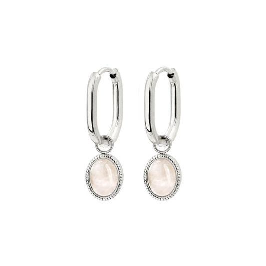 Blush Quartz Oval Hoop Set Baby Silber