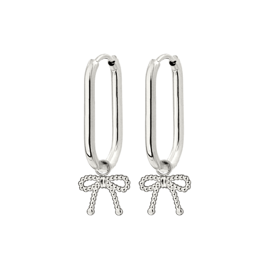 Dotted Ribbon Oval Hoop Set Small Silber