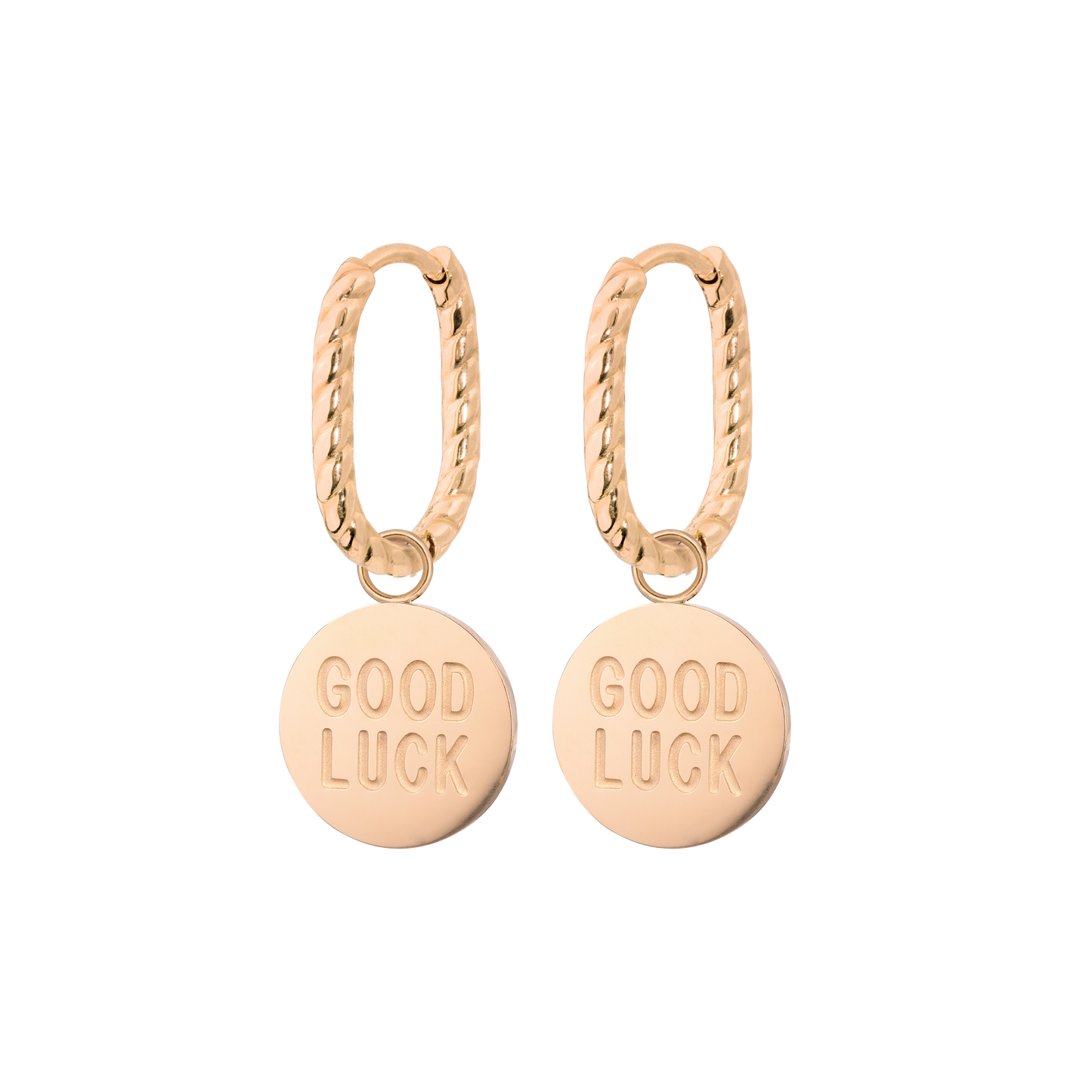 Good Luck Coin Oval Twisted Hoop Set Baby Roségold