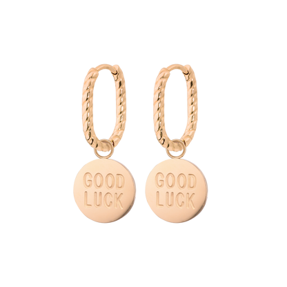 Good Luck Coin Oval Twisted Hoop Set Baby Roségold
