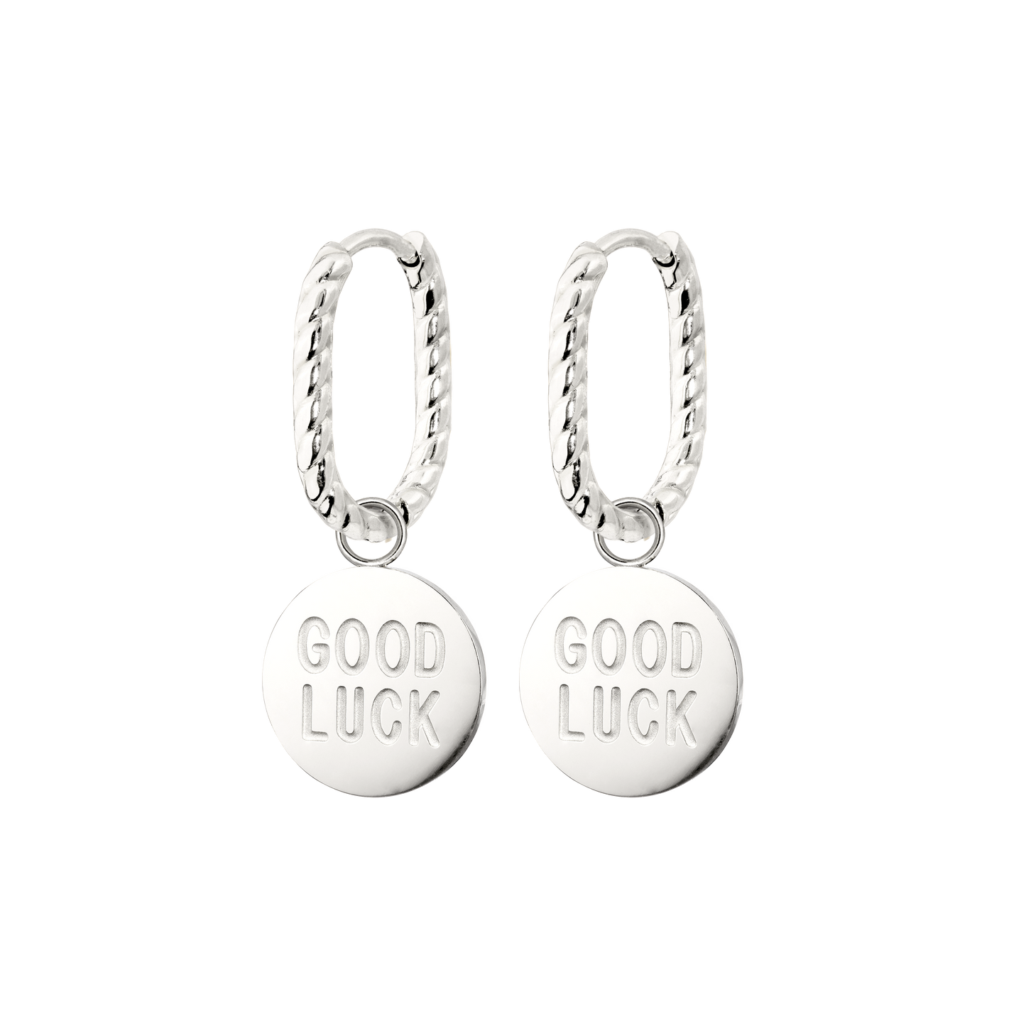 Good Luck Coin Oval Twisted Hoop Set Baby Silber