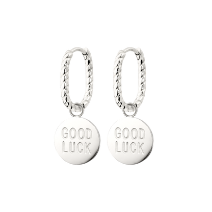 Good Luck Coin Oval Twisted Hoop Set Baby Silber