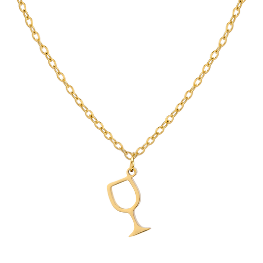 Wine Wednesday Wineglass Necklace Gold