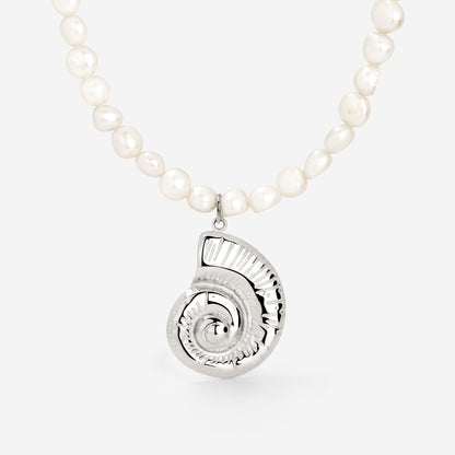 Ammonite Pearl Necklace Silber