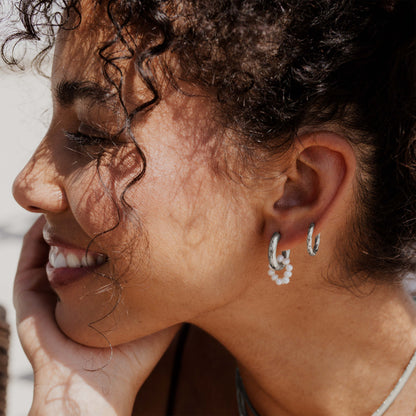 Pearly Donut Hoop Set Silber