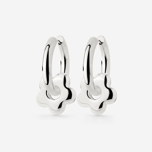 Chunky Bubble Flower Hoop Set Medium Silber