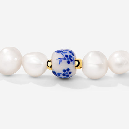 Flower Tile Pearl Bracelet Gold