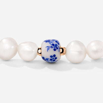 Flower Tile Pearl Bracelet Roségold
