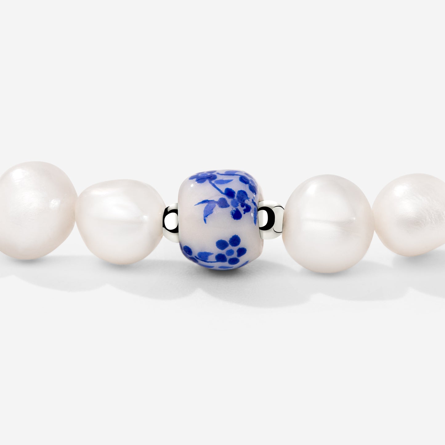 Flower Tile Pearl Bracelet Silber