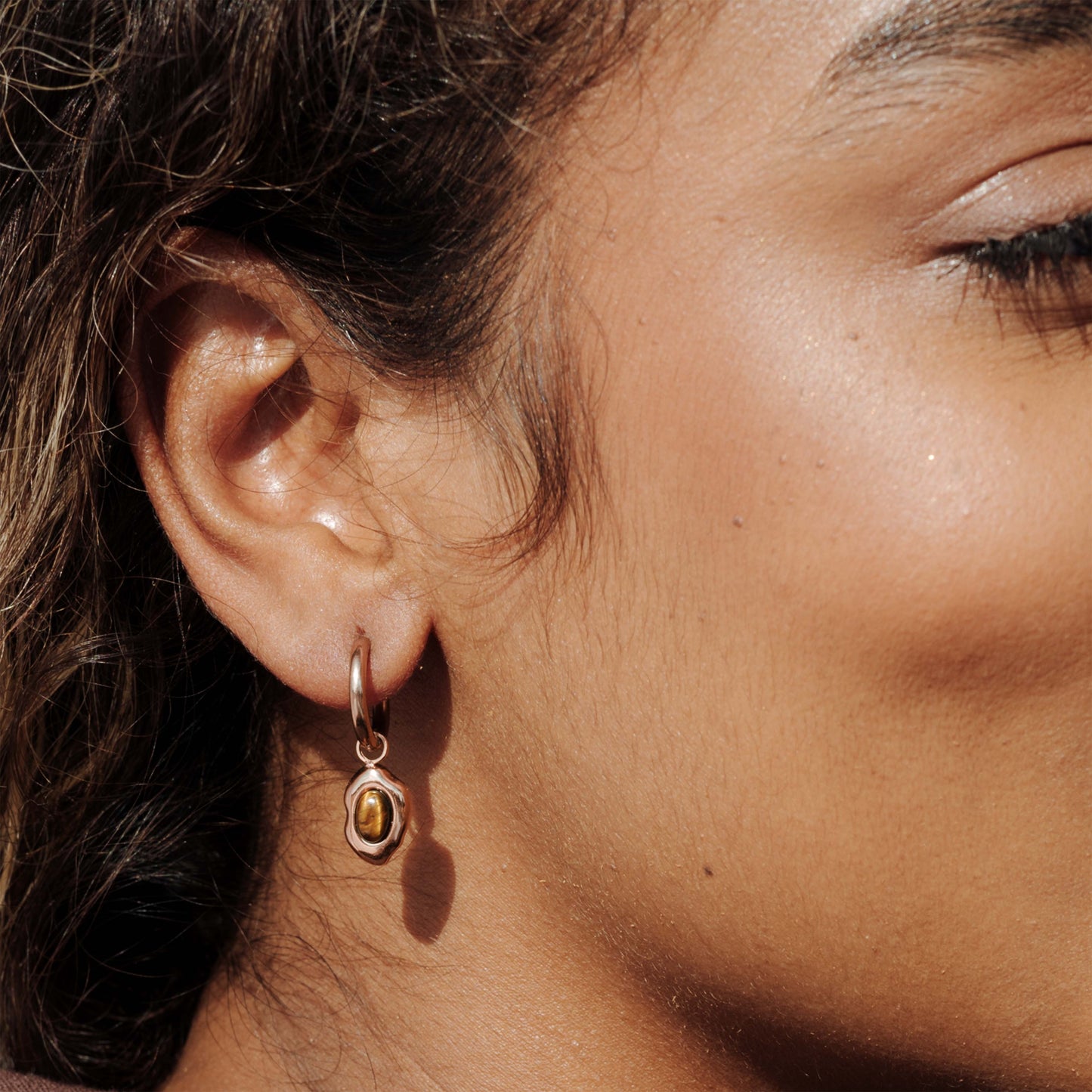 Tiger's Eye Hoop Set Small Roségold