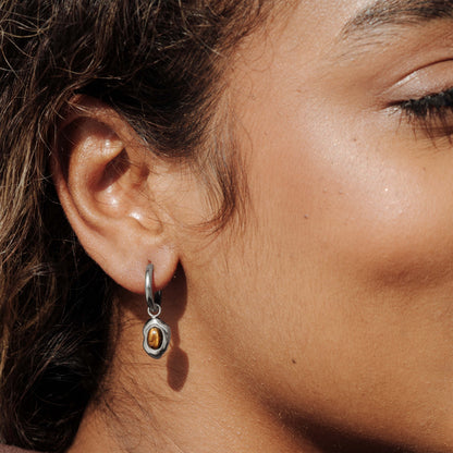 Tiger's Eye Hoop Set Small Silber