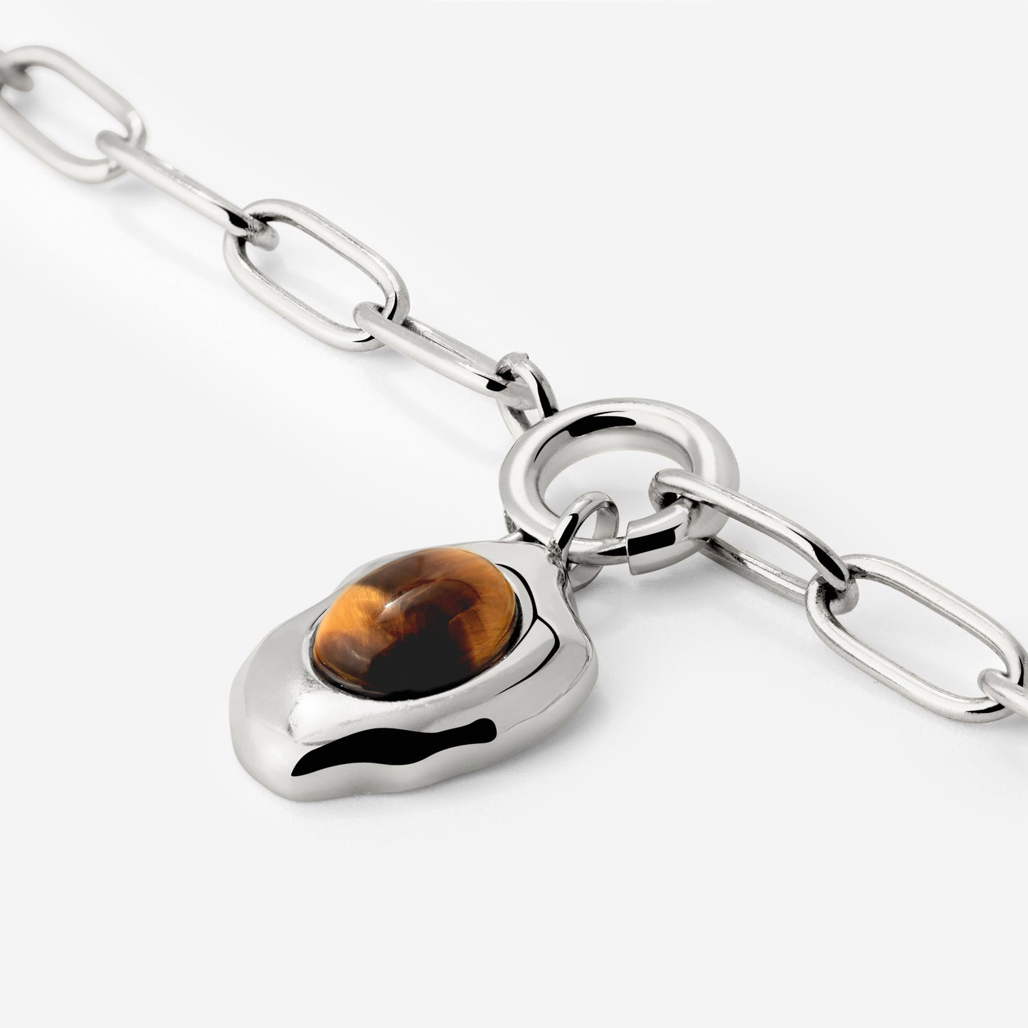 Tiger's Eye Oval Links Necklace Set Silber