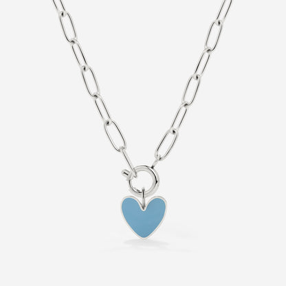 Blue Heart Oval Links Necklace Set Silber