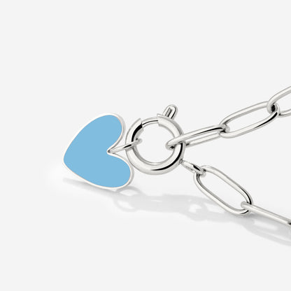 Blue Heart Oval Links Necklace Set Silber