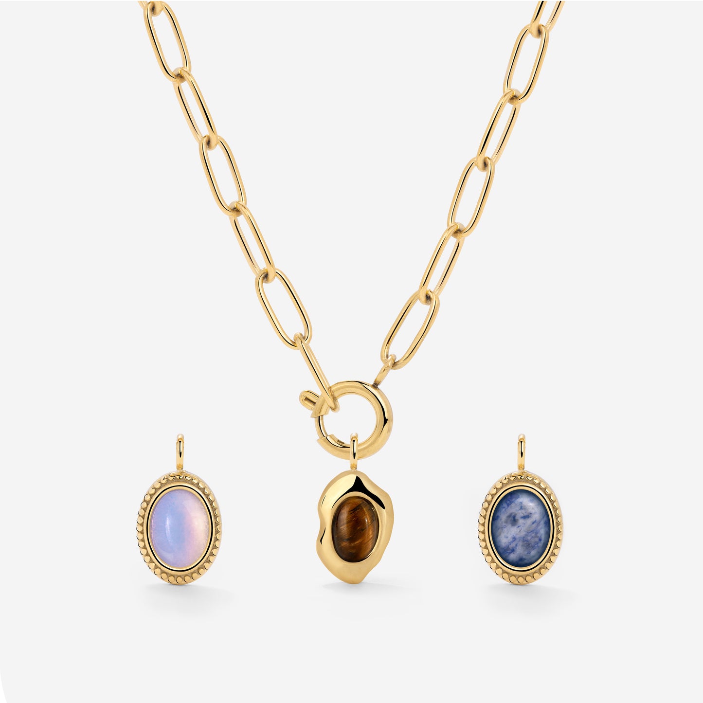 Oval Links Charm Necklace Set