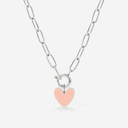 Pink Heart Oval Links Necklace Set Silber