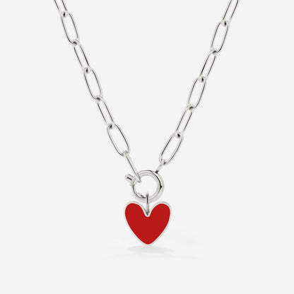 Red Heart Oval Links Necklace Set Silber