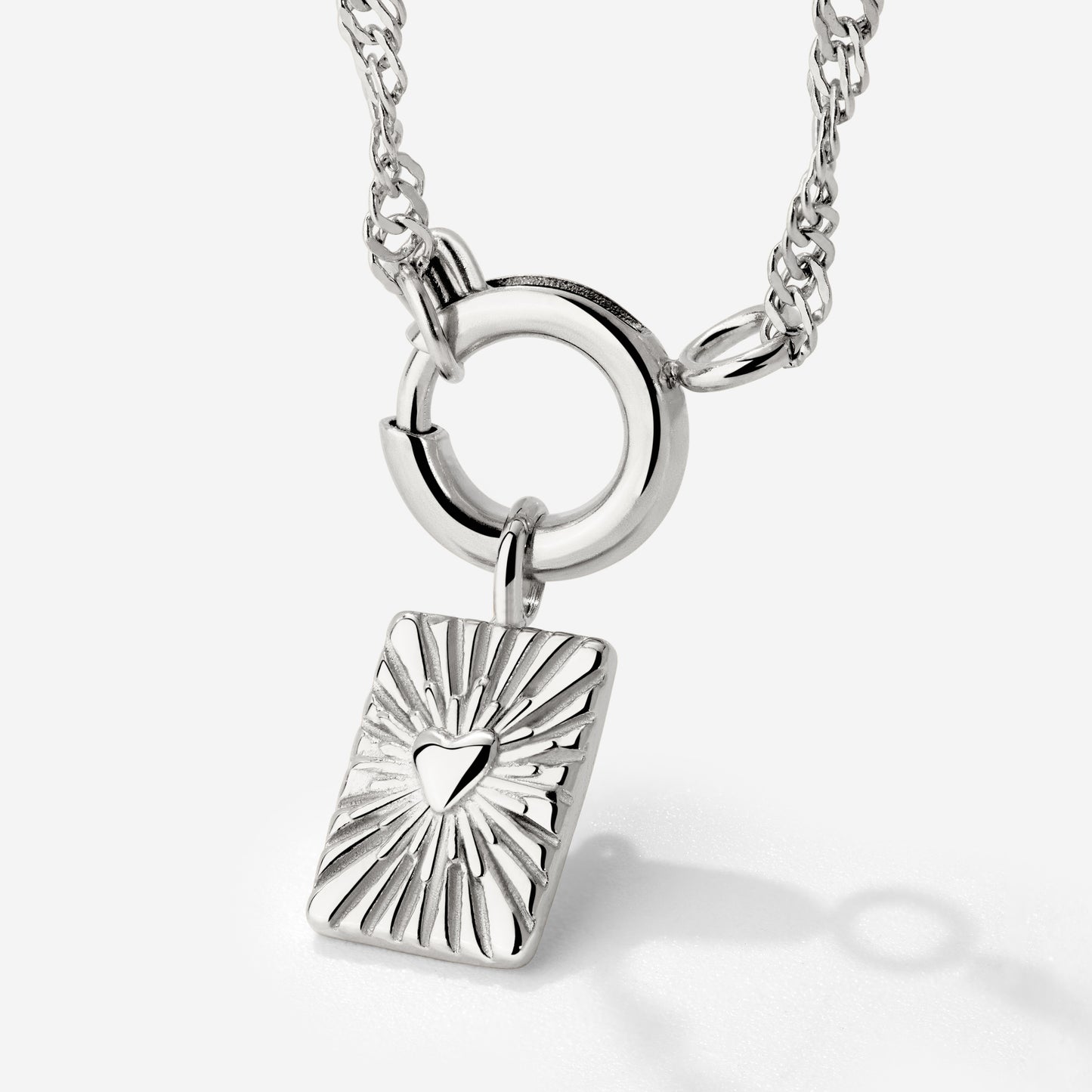 Glowing Heart Singapore Chain Necklace Set Silber