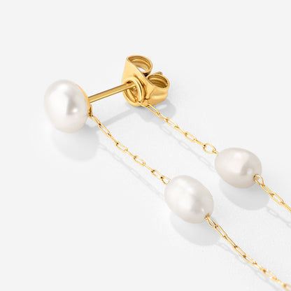 Jules Unique Pearl Fall Studs Gold