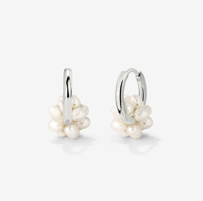 Pearl Cluster Hoops Silber