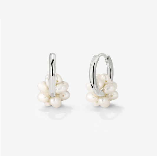 Pearl Cluster Hoops Silber