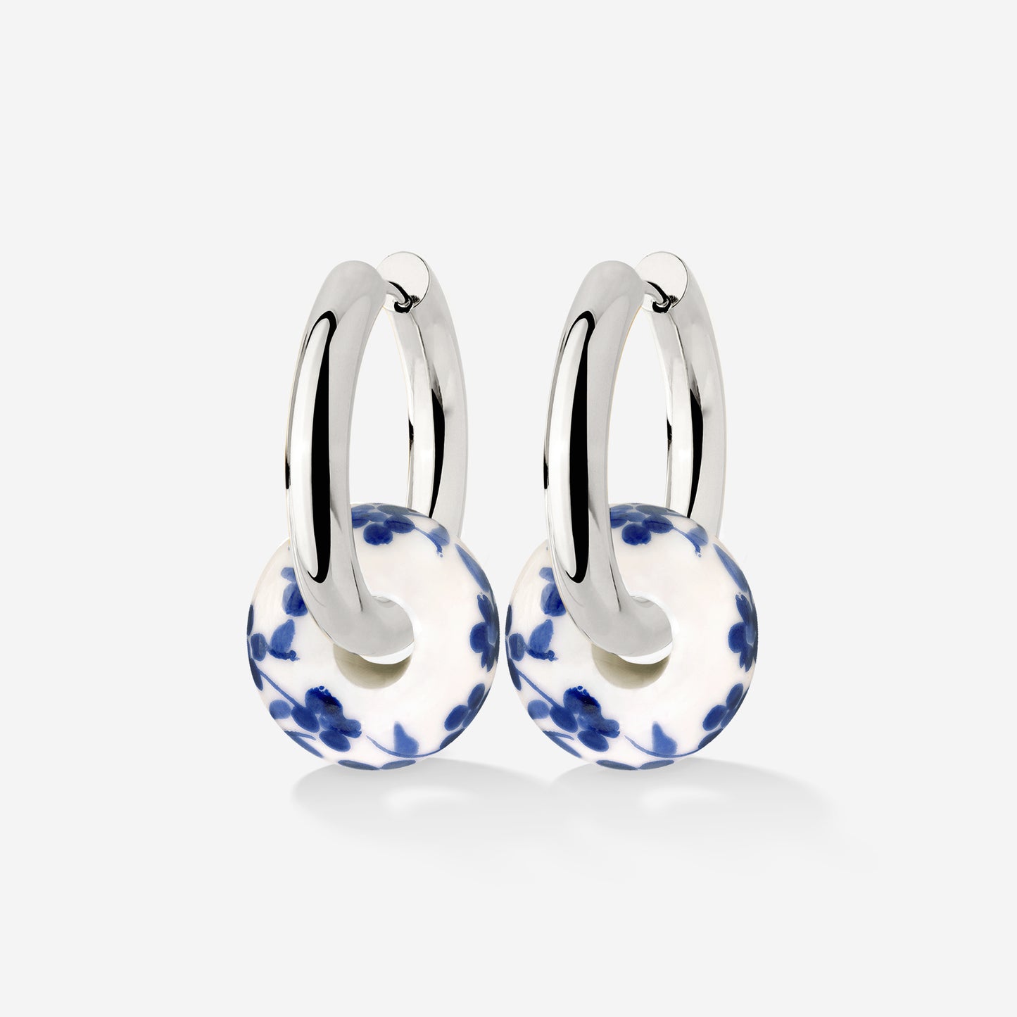 Chunky Flower Tile Hoop Set Medium Silber