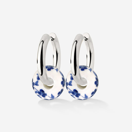 Chunky Flower Tile Hoop Set Medium Silber