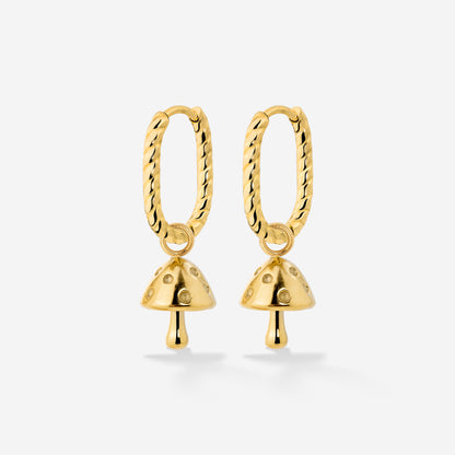 Cute Mushroom Twisted Oval Hoop Set Baby Gold