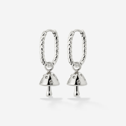 Cute Mushroom Twisted Oval Hoop Set Baby Silber
