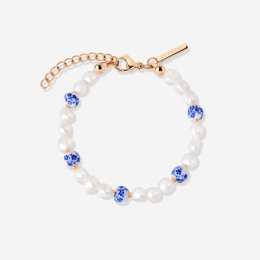Flower Tile Pearl Bracelet Roségold