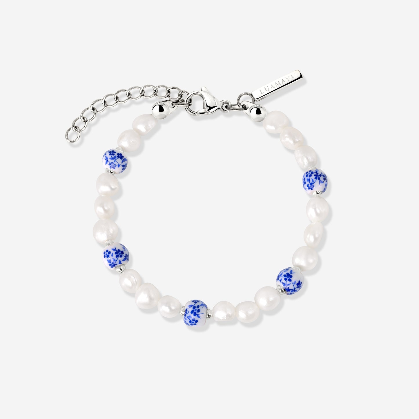 Flower Tile Pearl Bracelet Silber