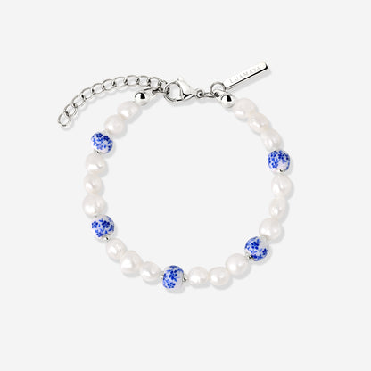 Flower Tile Pearl Bracelet Silber