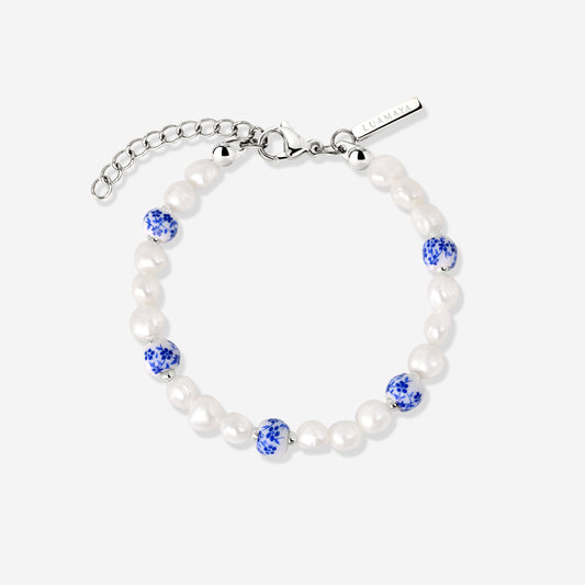 Flower Tile Pearl Bracelet Silber