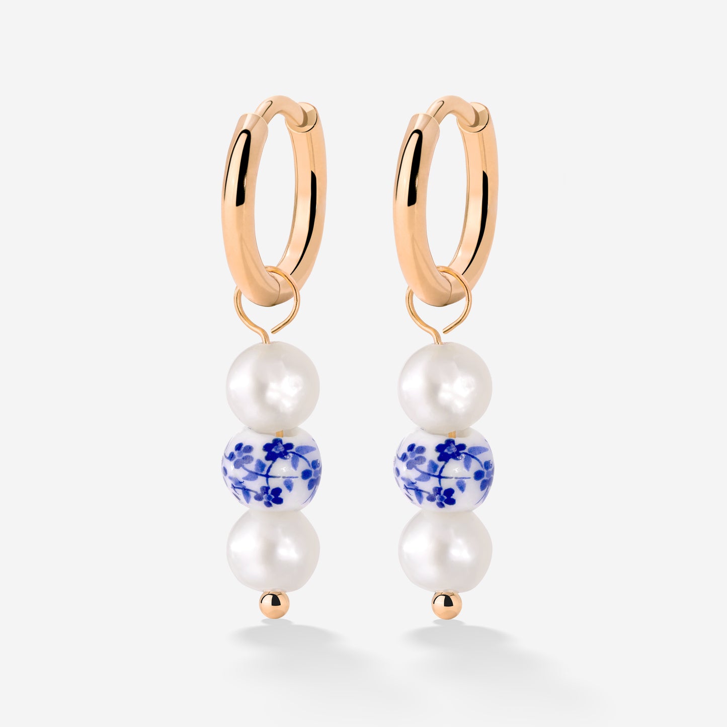 Flower Tile Pearl Hoop Set Small Roségold