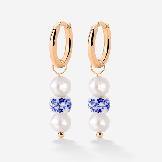 Flower Tile Pearl Hoop Set Small Roségold