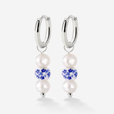 Flower Tile Pearl Hoop Set Small Silber