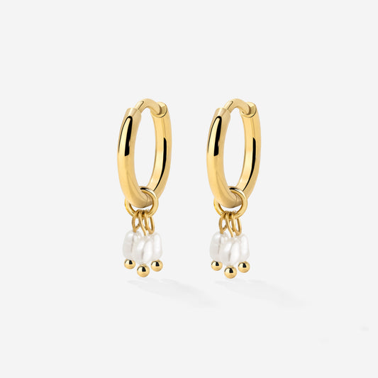 Tres Perlas Hoop Set Gold