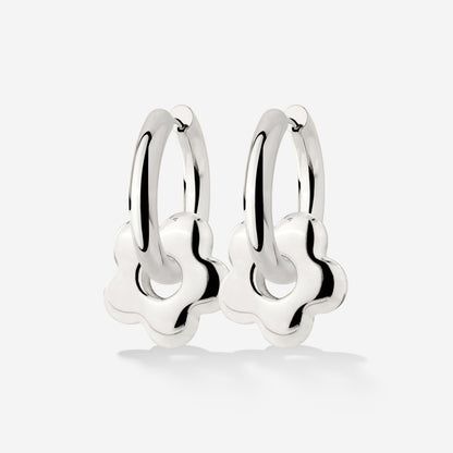 Chunky Bubble Flower Hoop Set Medium Silber