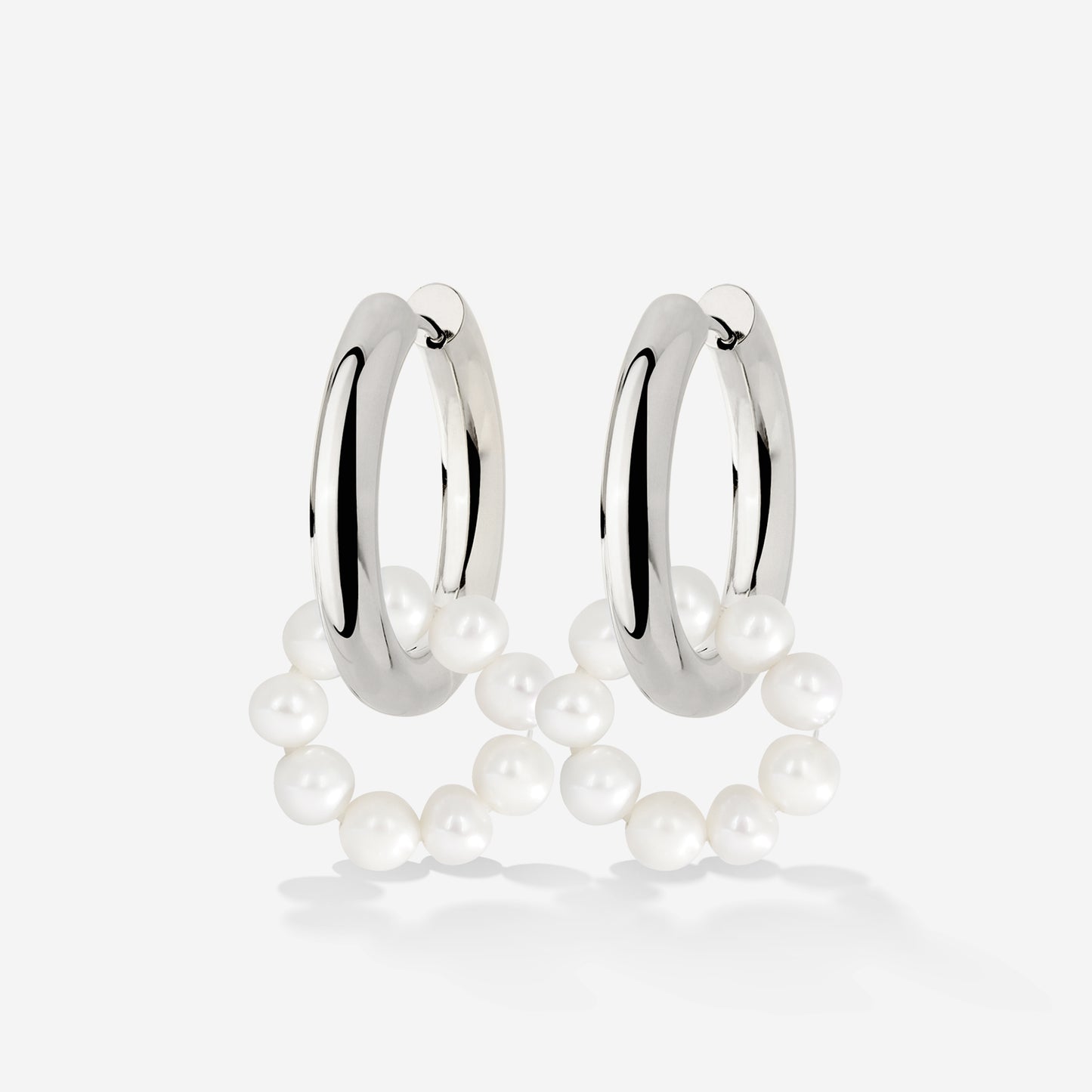 Pearly Donut Hoop Set Silber