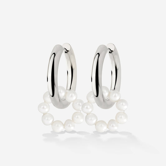 Pearly Donut Hoop Set Silber