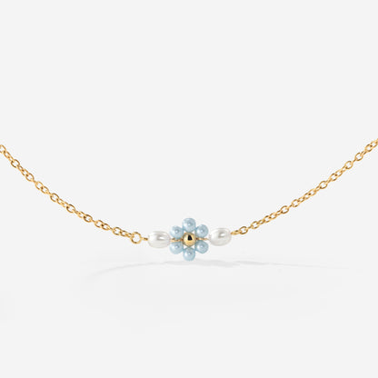 Forever Blue Daisy Necklace Gold