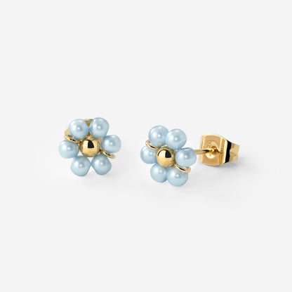 Forever Blue Daisy Studs Gold