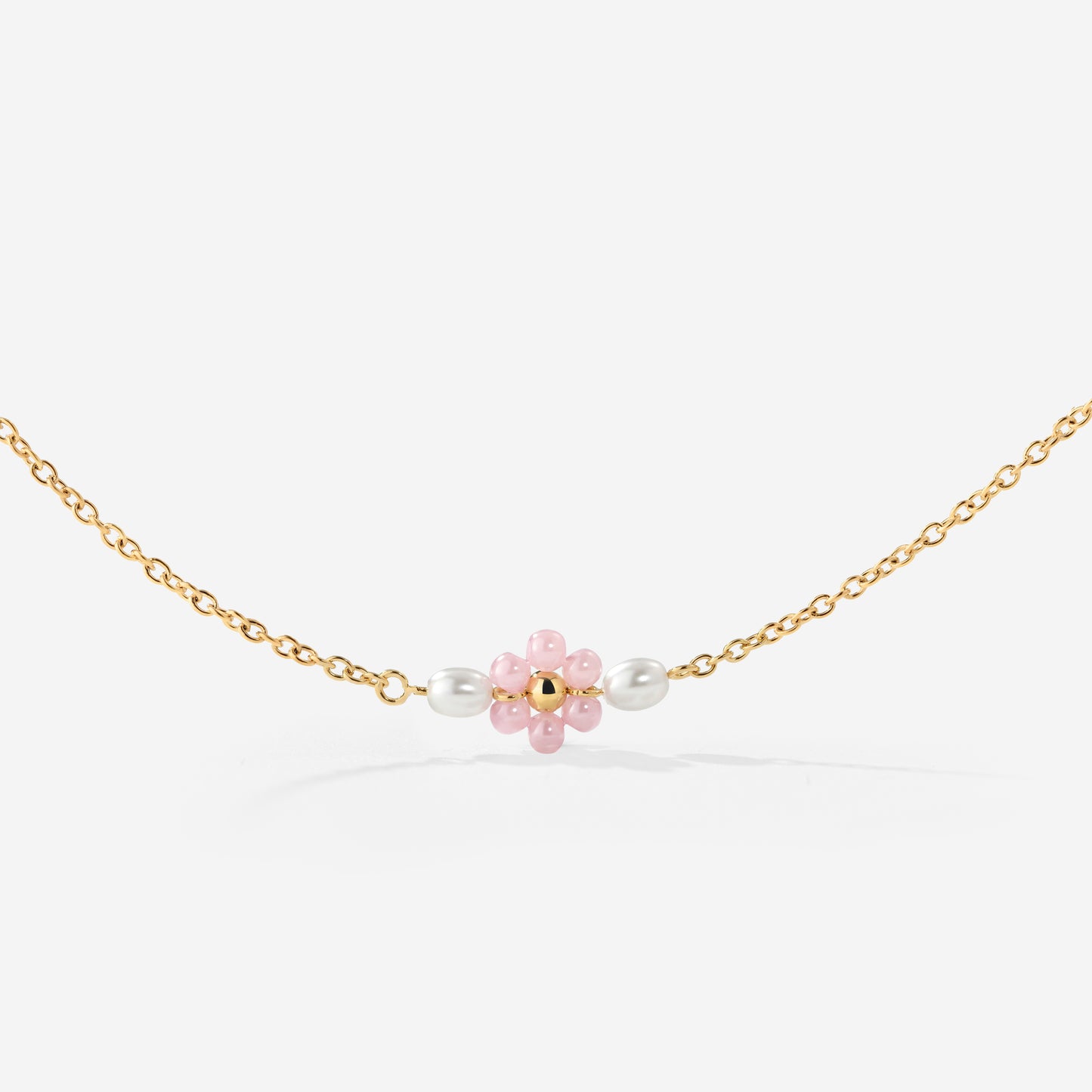 Pretty Pink Daisy Necklace Gold