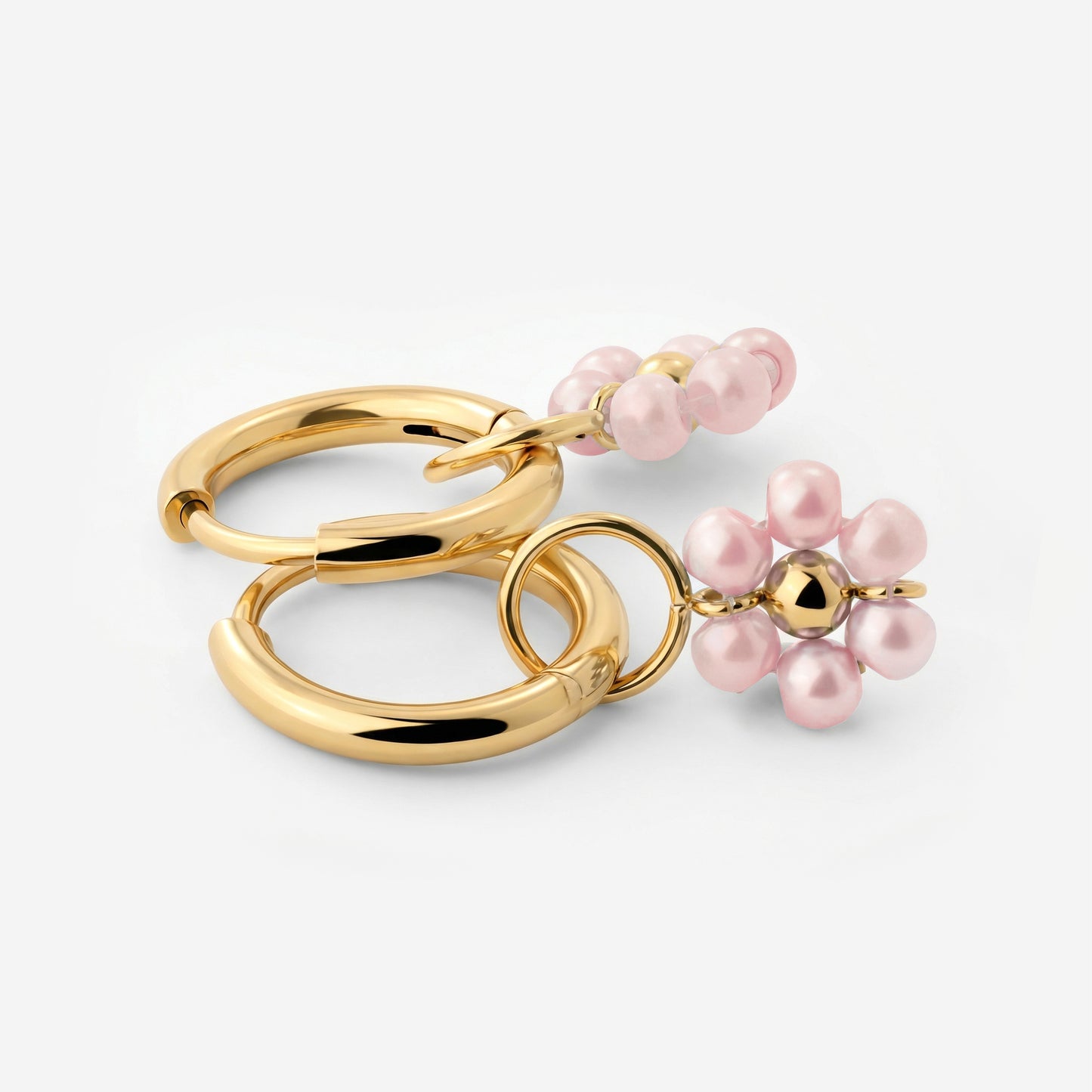 Pretty Pink Daisy Hoop Set Small Gold