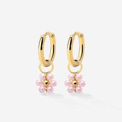 Pretty Pink Daisy Hoop Set Small Gold