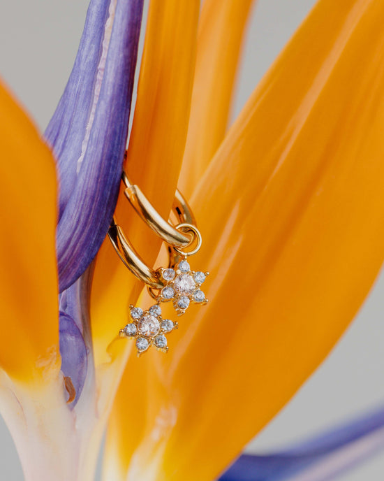 Blue Petal Hoop Set Small Gold