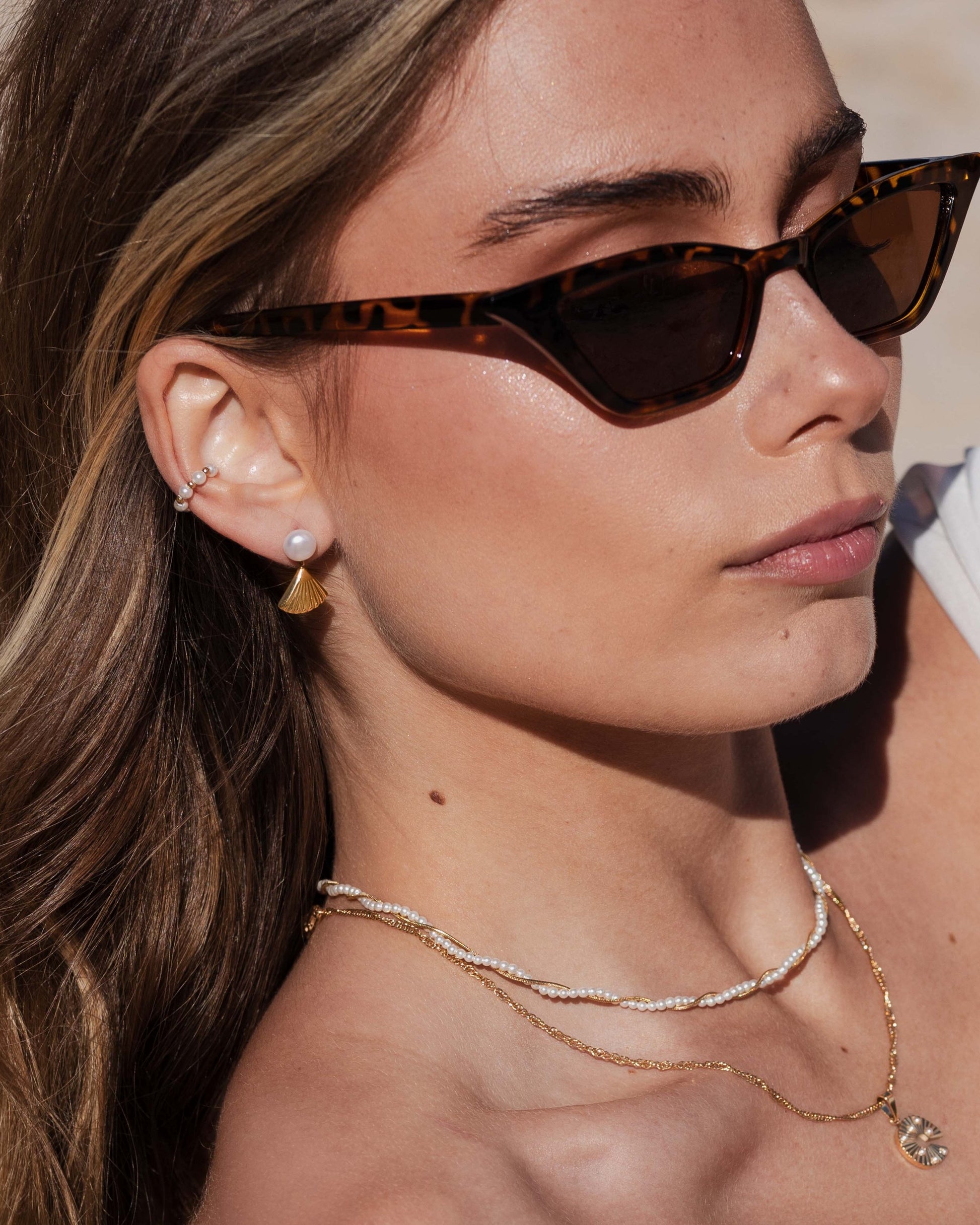 Pearl & Fan Studs Roségold