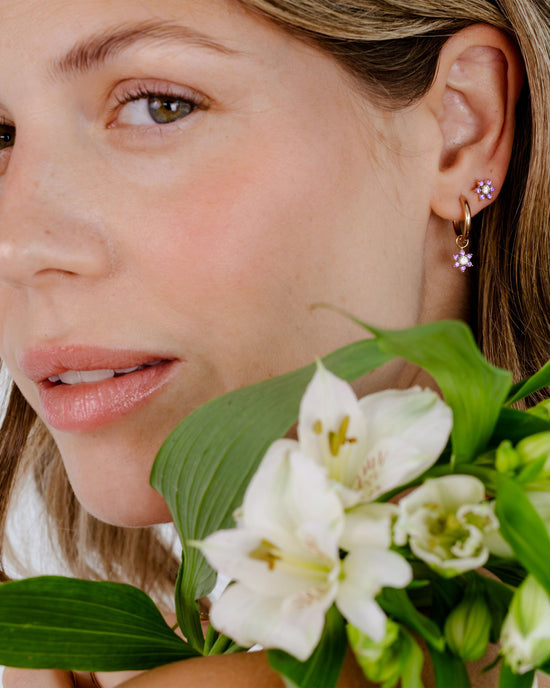 Purple Petal Hoop Set Small Roségold