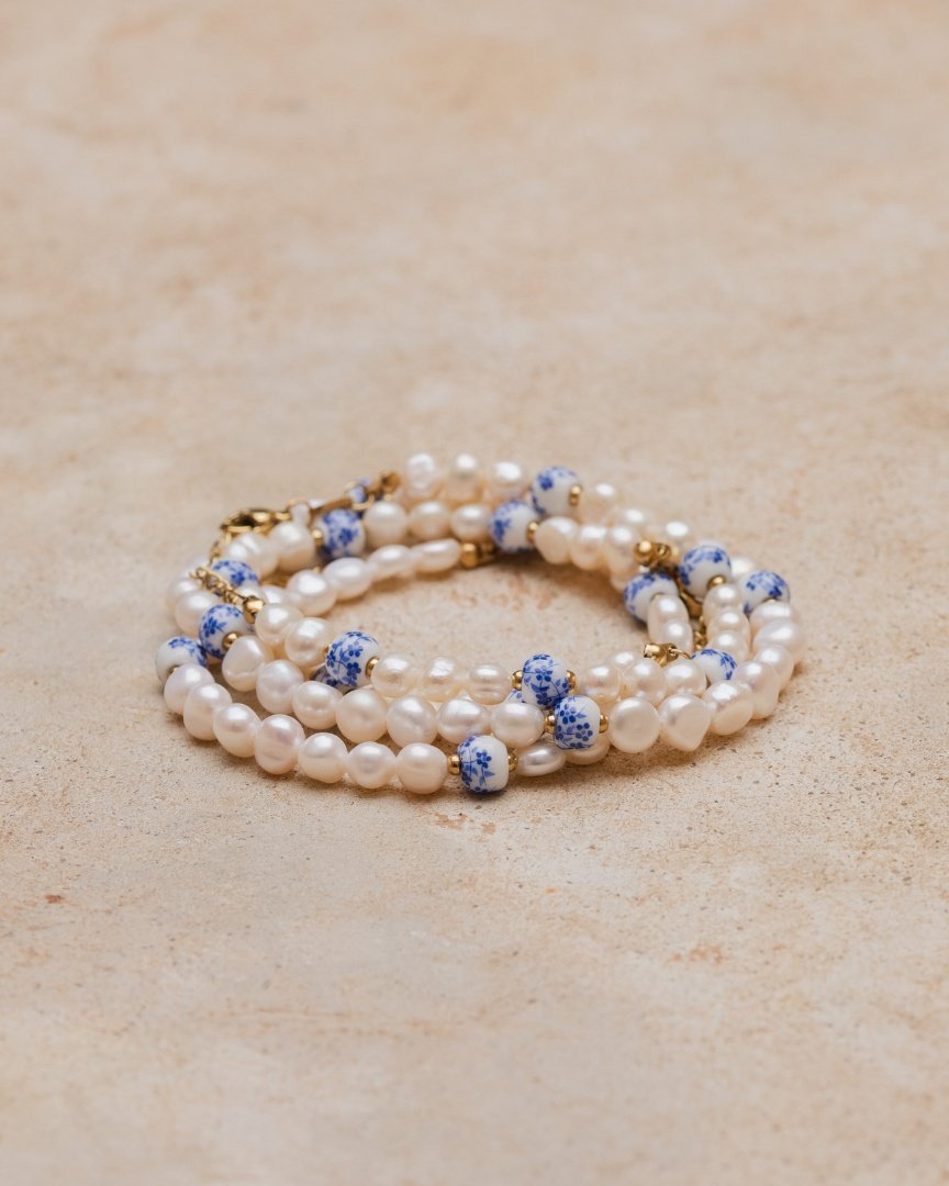 Flower Tile Pearl Bracelet Silber