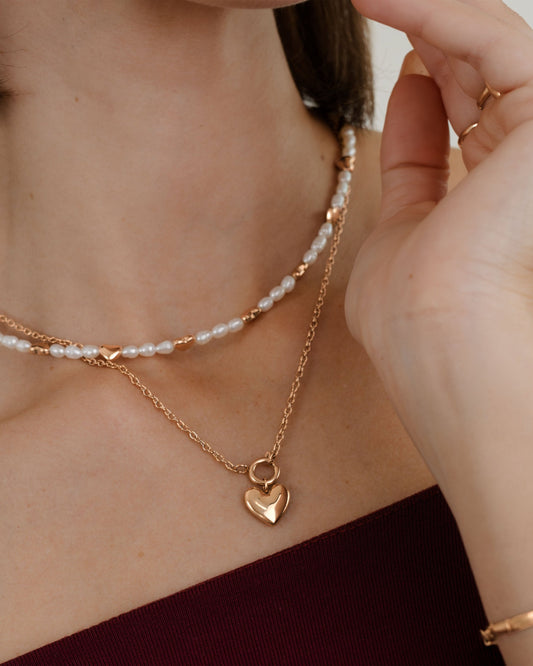 Lovely Heart Classic Chain Necklace Set Roségold